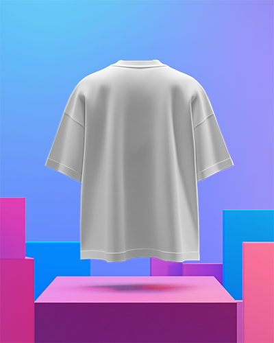 Oversized Back View Tshirt Mockup Floating In Air With Vibrant Background