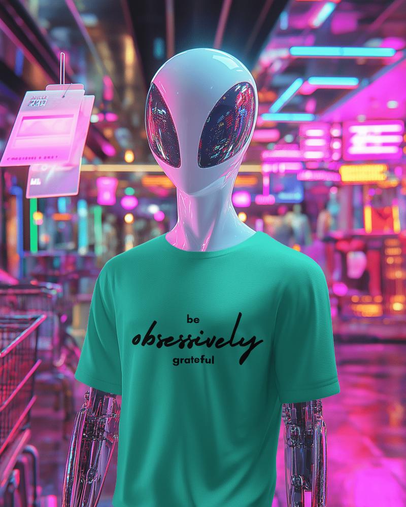 Alien Face Mannequin Wearing Tshirt Mockup In High Tech Background