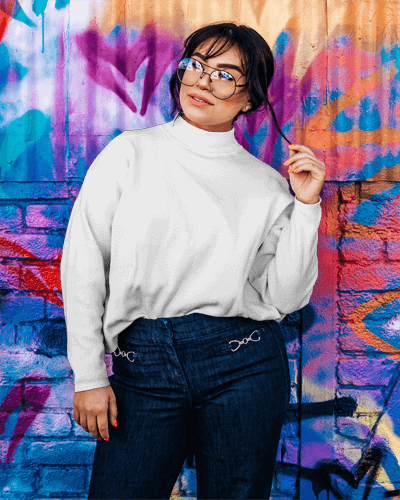 Woman Long Sleeve Tshirt Mockup With Glasses