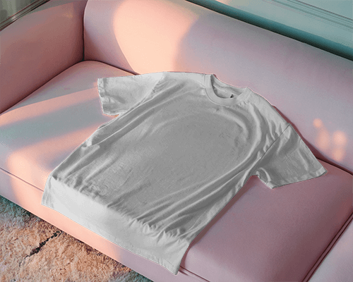 Casual Tshirt Flatlay Mockup On Pink Sofa