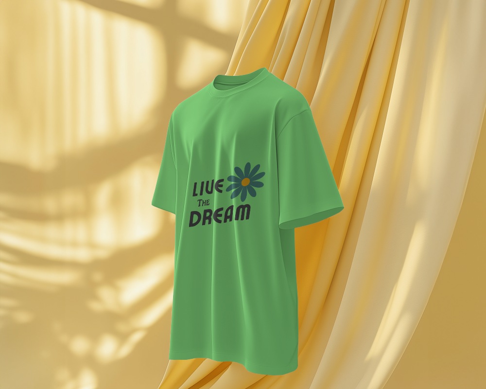 Tshirt Mockup With Yellow Curtain And Shadows
