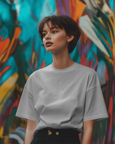 Tshirt Mockup On Model Against Vibrant Mural Background