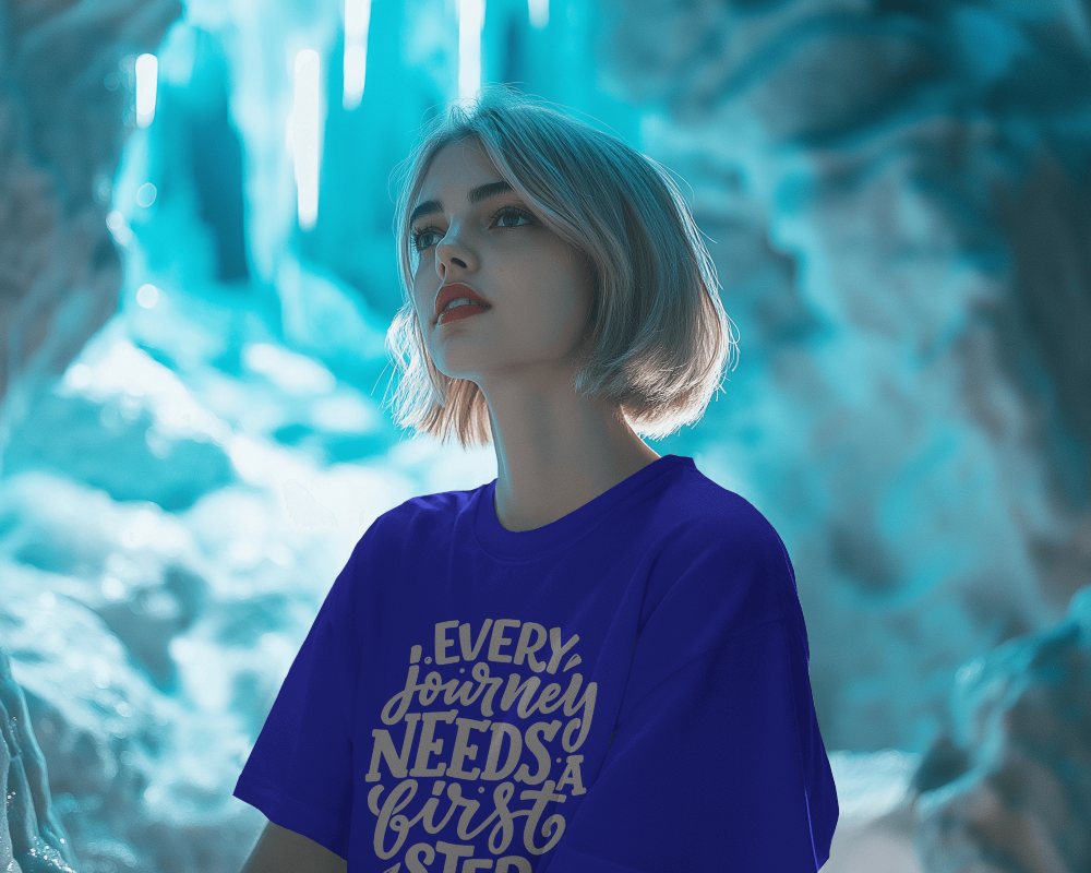 Tshirt Mockup In Icy Blue Cave Environment