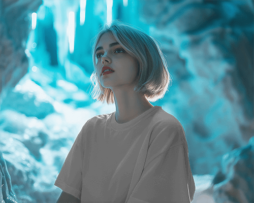 Tshirt Mockup In Icy Blue Cave Environment