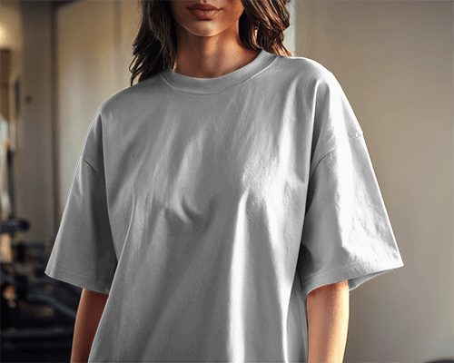 Womens Relaxed Fit White Tshirt Mockup Warm Lighting Indoor Setting