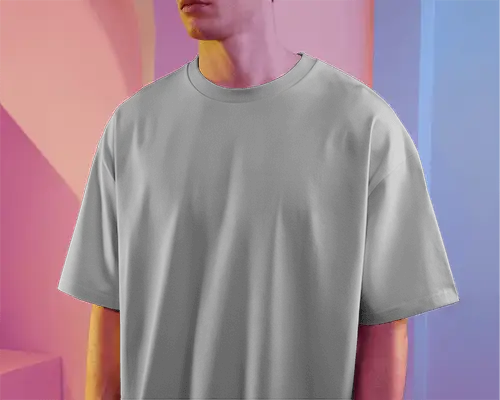 Unisex Tshirt Mockup Worn By Model Colorful Geometric Studio Backdrop