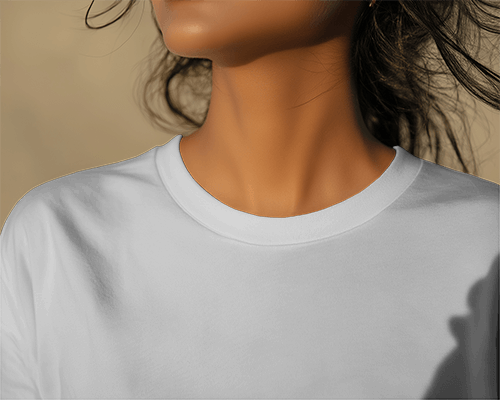 Close Up Neckline Tshirt Mockup Diverse Model Neutral Background