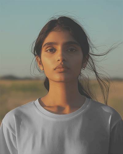 Golden Hour Portrait Tshirt Mockup Young Woman Outdoor Setting