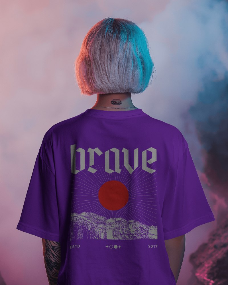 Back T Shirt Mockup With Colored Hair And Abstract Lighting
