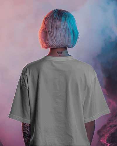 Back T Shirt Mockup With Colored Hair And Abstract Lighting