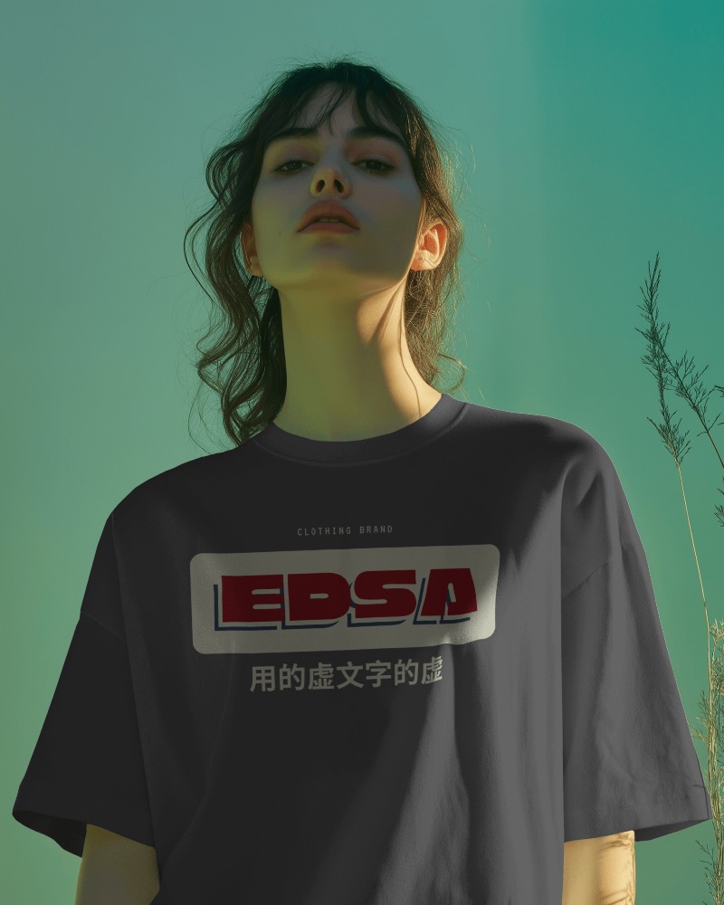 Front T Shirt Mockup With Woman In Sunlit Outdoor Setting