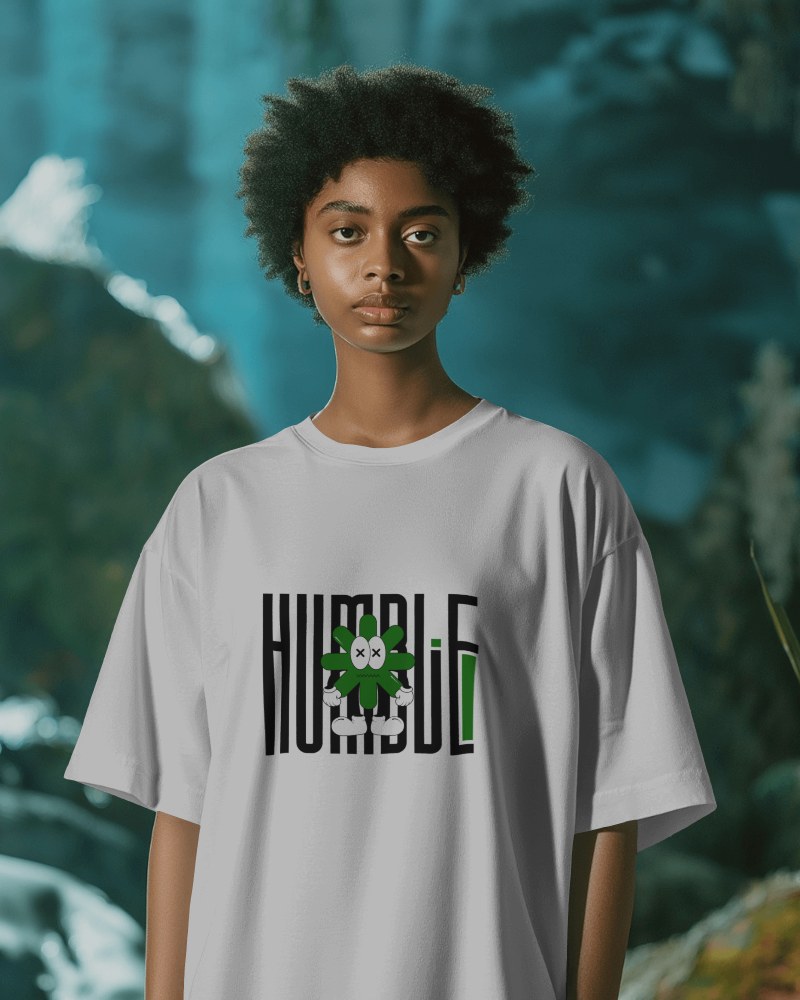 Front Facing T Shirt Mockup With Female Model In Tropical Background