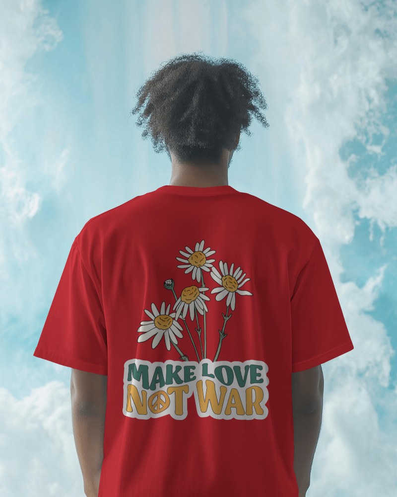 Back View T Shirt Mockup Featuring Model Against Cloudy Sky Background