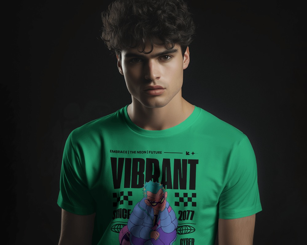 T Shirt Mockup With Intense Look Male Model In Dramatic Lighting