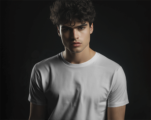 T Shirt Mockup With Intense Look Male Model In Dramatic Lighting