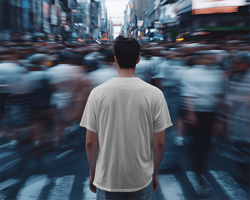 Crowd Focus Tshirt Mockup With Back Design In Motion Blur