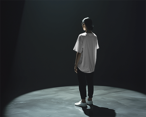 T Shirt Mockup Spotlight View In Minimal Dark Setting