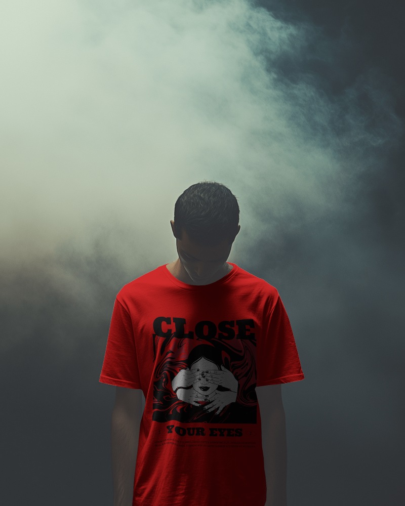 T Shirt Mockup In Moody Smoke Environment