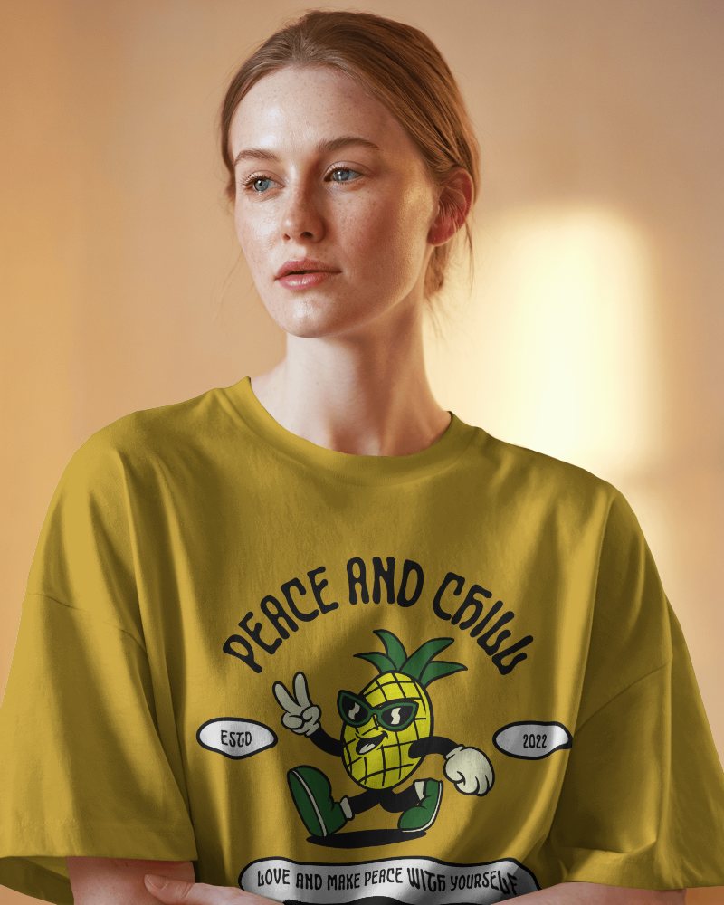 Warm Light T Shirt Mockup Indoors Female Model With Serene Expression And Soft Lighting Perfect For Lifestyle Designs