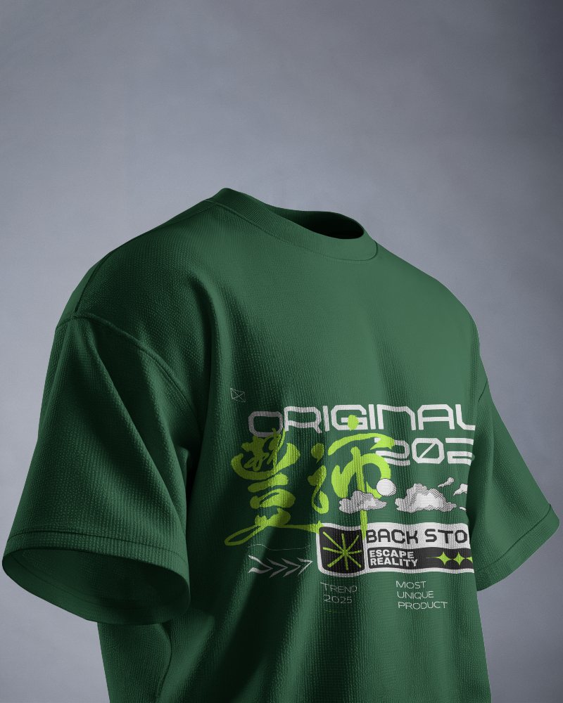 Side View T Shirt Mockup On Mannequin With Gray Backdrop And Detailed Stitching