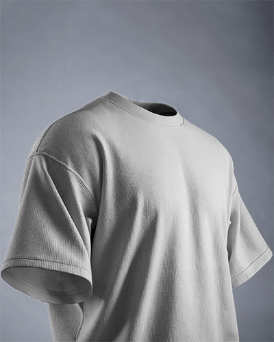 Side View T Shirt Mockup On Mannequin With Gray Backdrop And Detailed Stitching