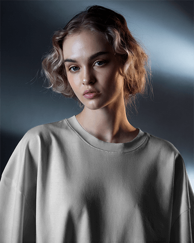 Vintage Vibe T Shirt Mockup Model With Wavy Blonde Hair In Dramatic Light