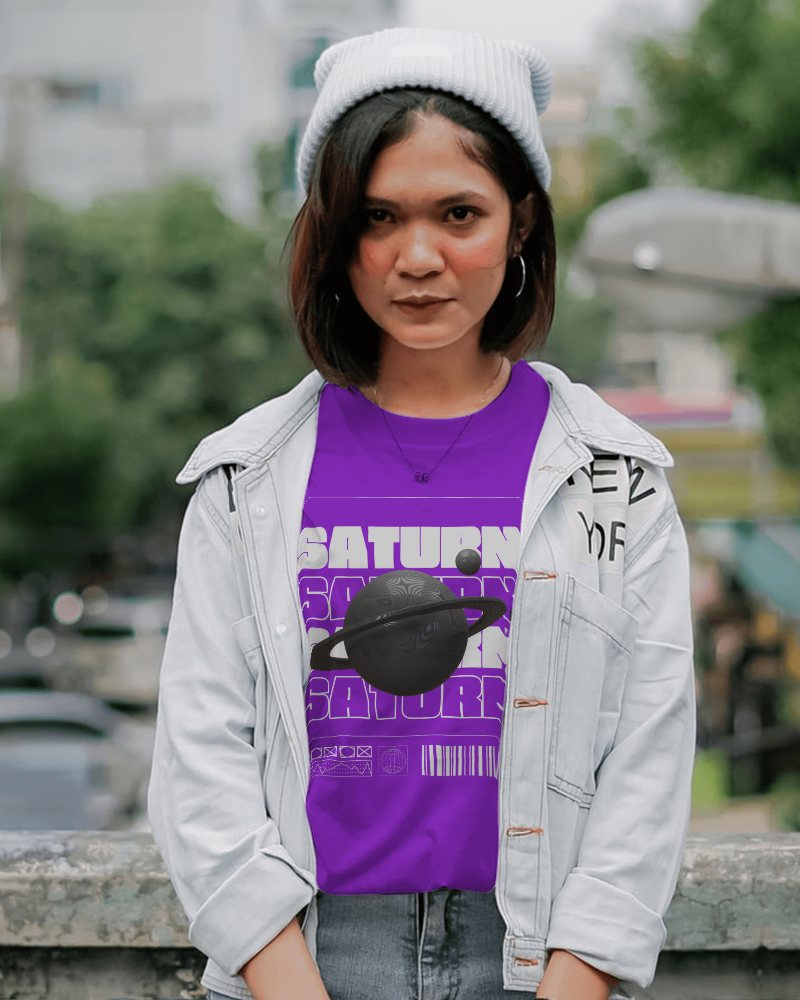 Woman With Beanie And Tshirt Mockup Below Jacket
