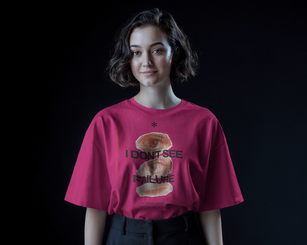 Minimal Black Background T Shirt Mockup Female Model With Short Bob And Simple Attire