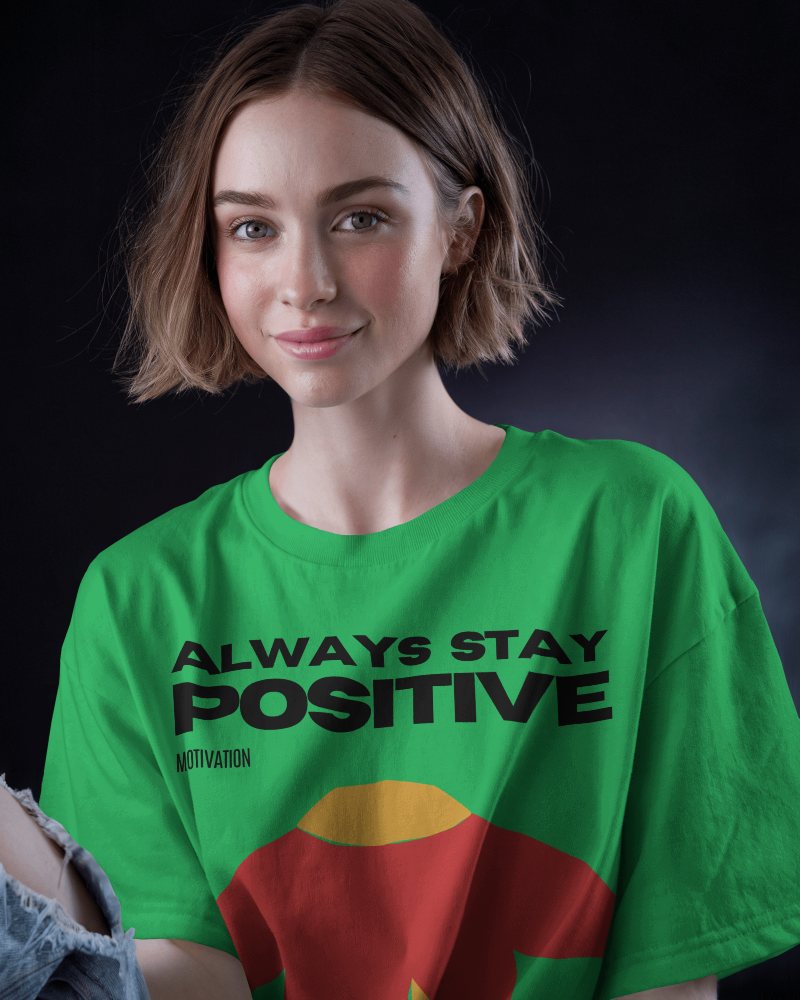 Natural Smile T Shirt Mockup Brunette Model With Relaxed Pose On Dark Backdrop