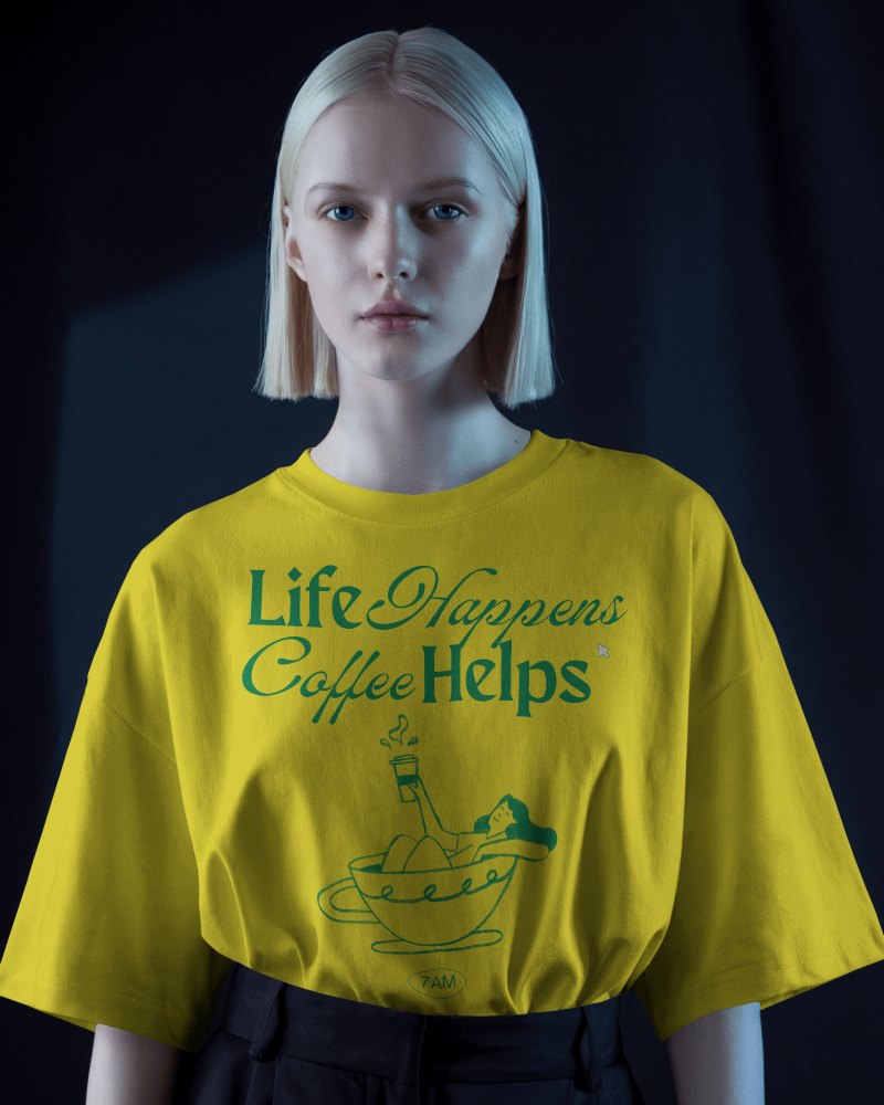 Moody Light T Shirt Mockup Blonde Model Staring With Soft Shadowed Blue Light