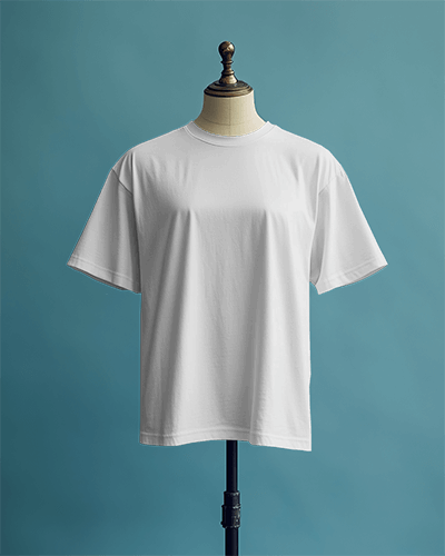 Classic Light Blue Background T Shirt Mockup Slim Fit Plain T Shirt Suspended On A Mannequin With Simple Backdrop