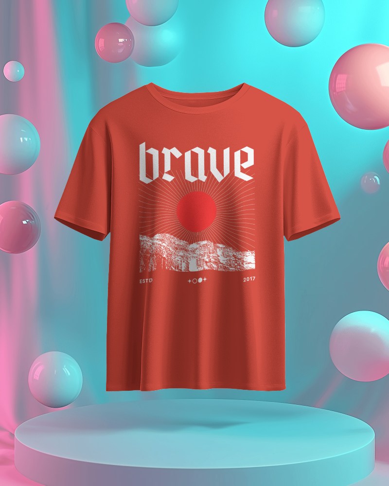 Vibrant Colorful Background T Shirt Mockup Front View Of Light White T Shirt With Round Neck 3d Suspension And Soft Lighting