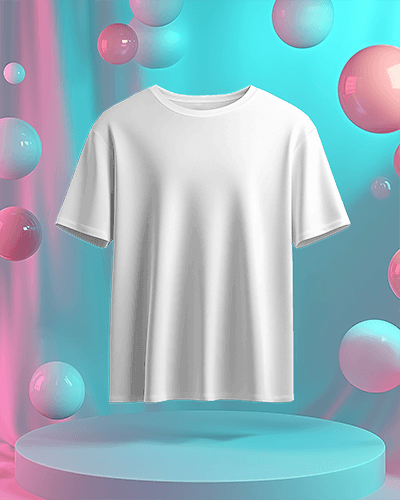 Vibrant Colorful Background T Shirt Mockup Front View Of Light White T Shirt With Round Neck 3d Suspension And Soft Lighting