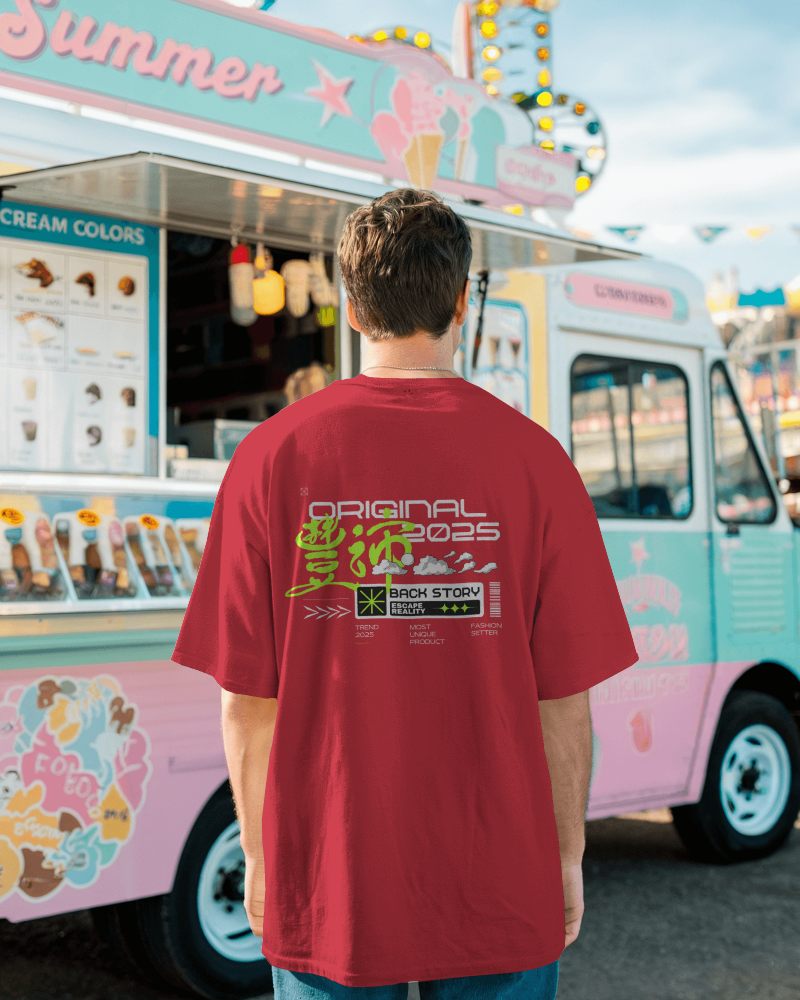T Shirt Mockup Grunge Street Style Man Wearing Oversized Shirt With Dark Lighting Background Casual Look