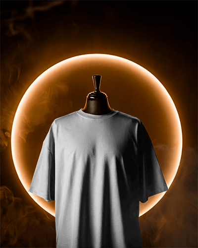 Dramatic Backlit T Shirt Mockup Hanging On Mannequin With Glowing Halo Light And Dark Moody Background