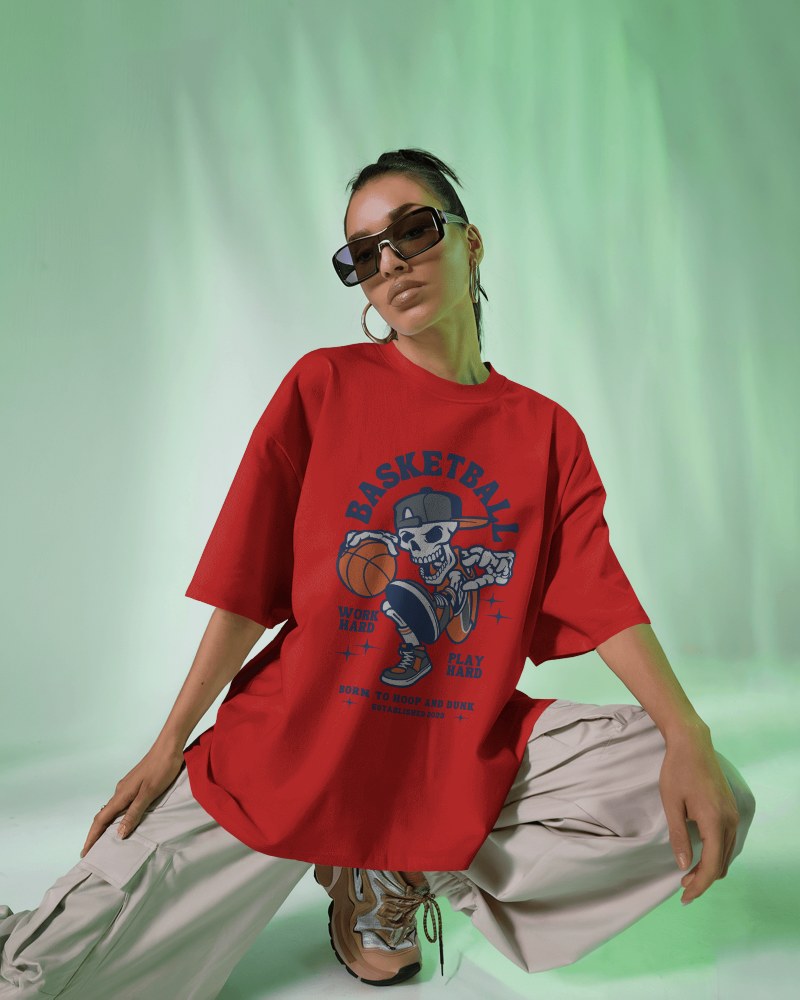 Stylish Indoor T Shirt Mockup Female Model Sitting On Floor Against Soft Green Backdrop
