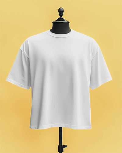 Simple Classic T Shirt Mockup Hanging On A Mannequin Against Yellow Background