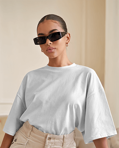 Luxury Interior T Shirt Mockup Female Model With Sunglasses In Minimalist Background