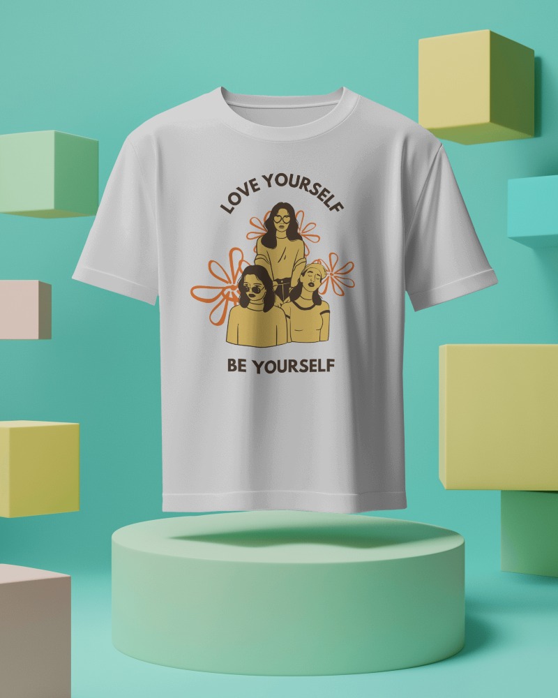 Geometric Pedestal Oversized T Shirt Mockup Hanging On Colorful Abstract Background Modern And Minimal Display