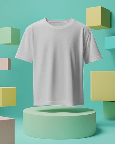 Geometric Pedestal Oversized T Shirt Mockup Hanging On Colorful Abstract Background Modern And Minimal Display