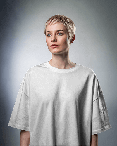 Studio T Shirt Mockup Female Model Simple Look With Neutral Background