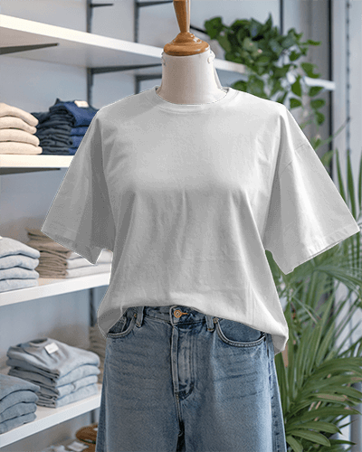 Modern Boutique T Shirt Mockup Mannequin Display With Denim Focus