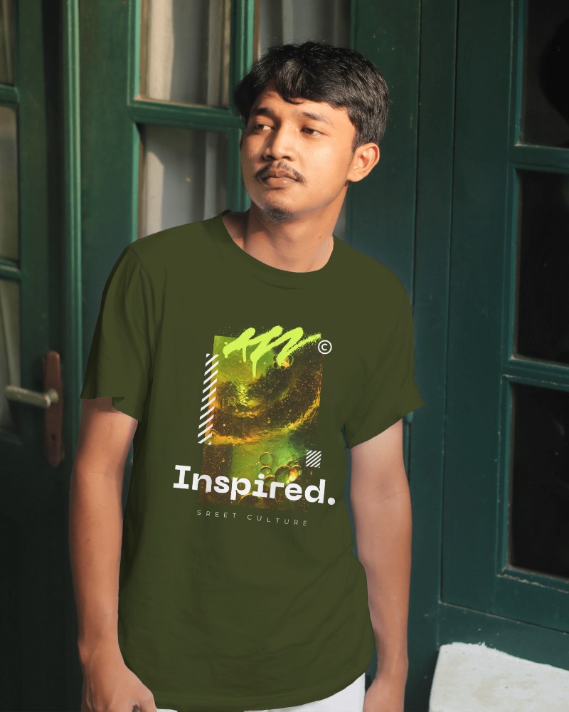 Indian Man Tshirt Mockup Outside Green Door