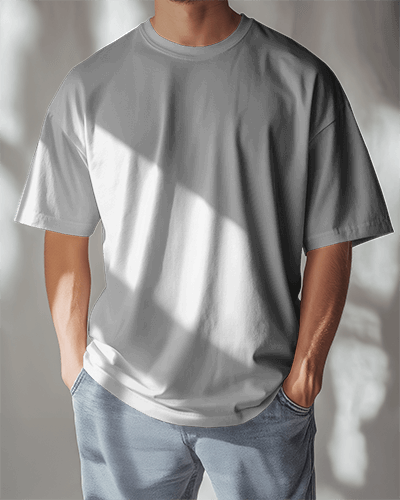 Modern Casual T Shirt Mockup Male Model In White Tee And Denim Jeans Soft Shadows And Stylish Look 0583