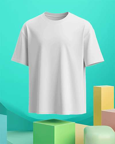 Floating T Shirt Mockup White Tee On Colorful Geometric Pedestal Modern Clean Studio Setup 0588