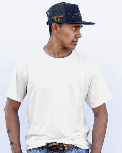 Man With Denim Cap And Jeans Tshirt Mockup