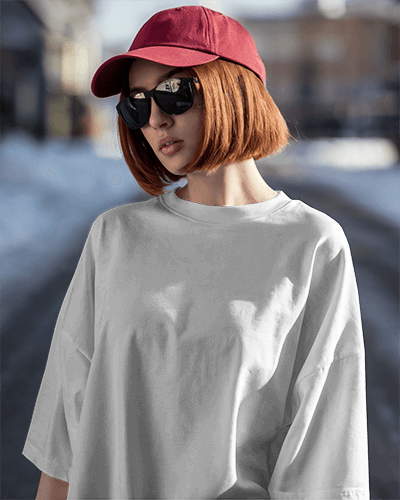 Fashionable Winter T Shirt Mockup Cool Toned Setting With Contrast Pop From Red Cap And Warm Light 0615