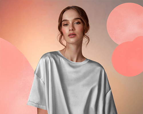 Soft Gradient T Shirt Mockup Female Model Satin Oversized Tee Minimal Aesthetic 0639
