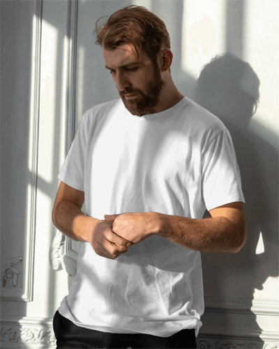 Man With Beard Tshirt Mockup Looking Intensely