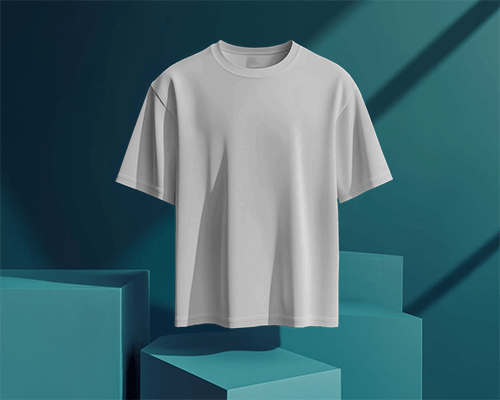 Modern Minimalist T Shirt Mockup Hanging Against Geometric Backdrop Soft Shadows And Stylish Lighting 0649